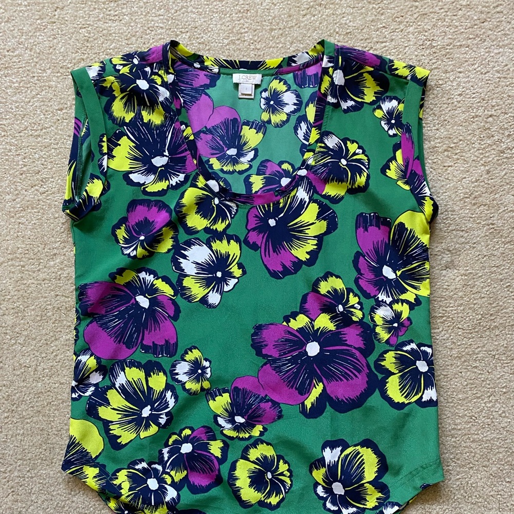 JCrew Green Floral blouse
